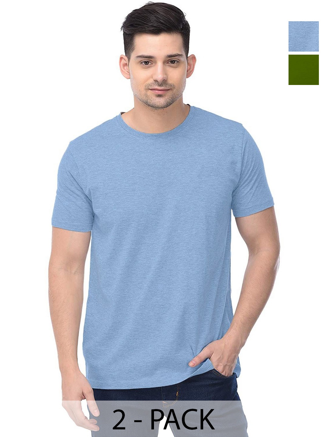 

COLOR CAPITAL Unisex Pack Of 2 Solid Round Neck Cotton T-shirts, Blue