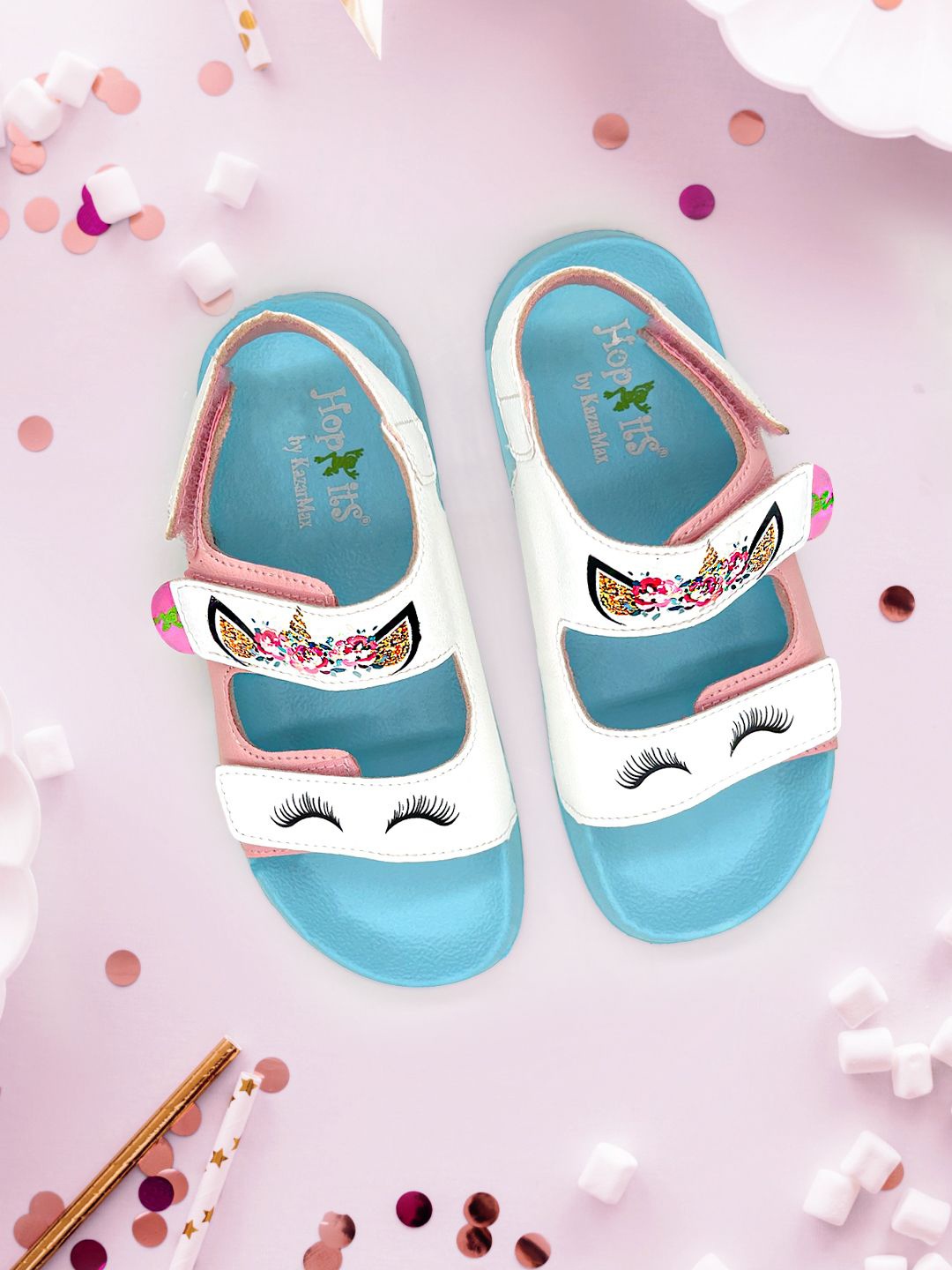 

KazarMax Girls Printed Velcro Sports Sandals, White