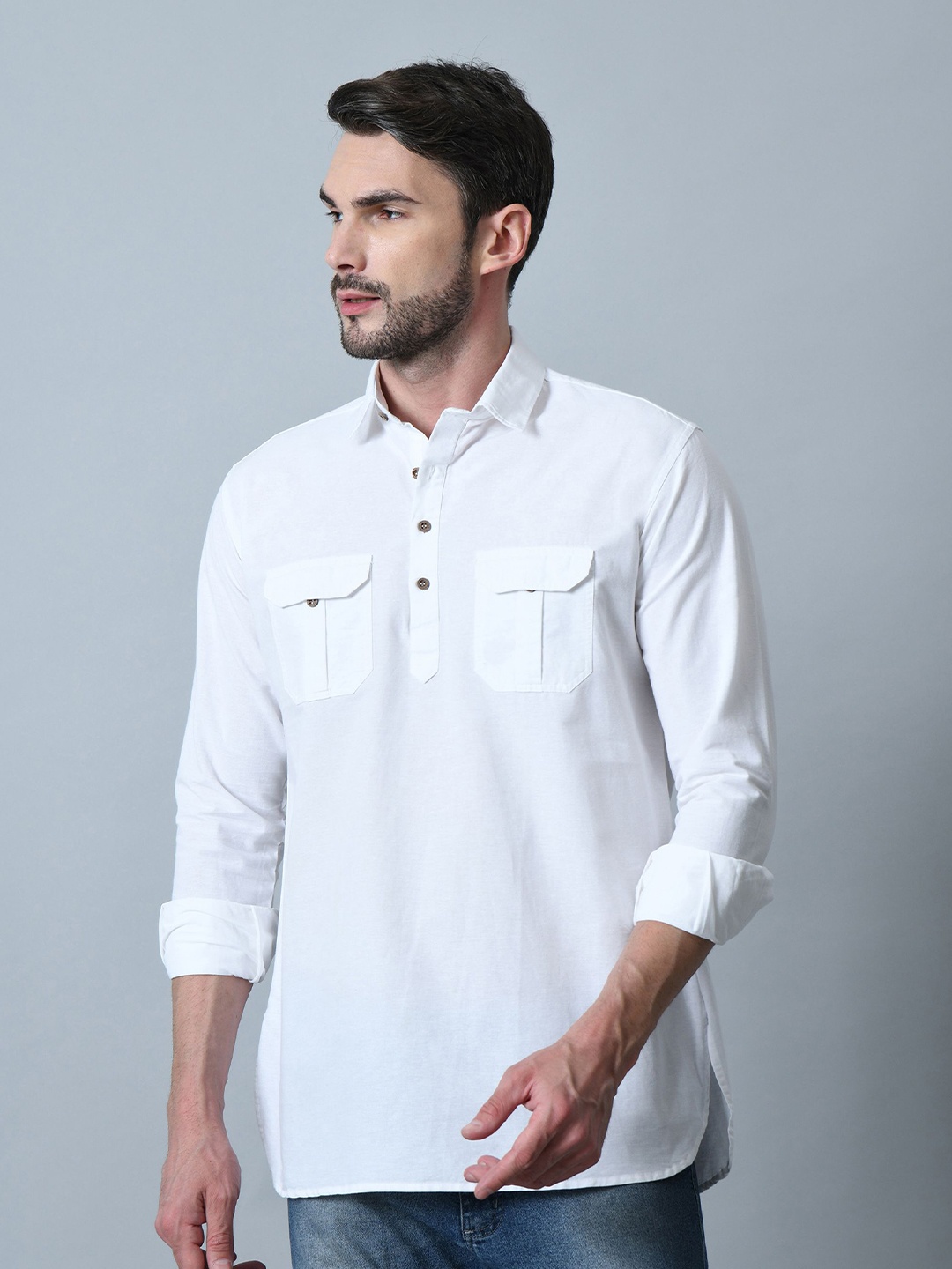 

PEBCO Men Classic Spread Collar Solid Cotton Slim Fit Casual Shirt, White