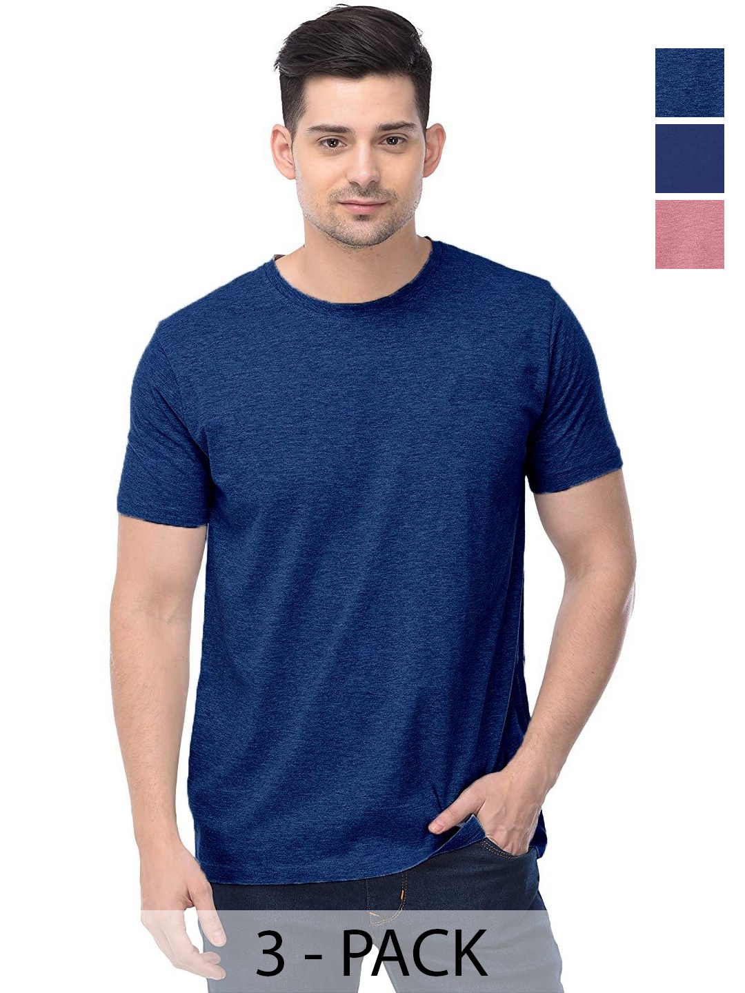 

COLOR CAPITAL Unisex Pack Of 3 Solid Round Neck Cotton T-shirts, Na