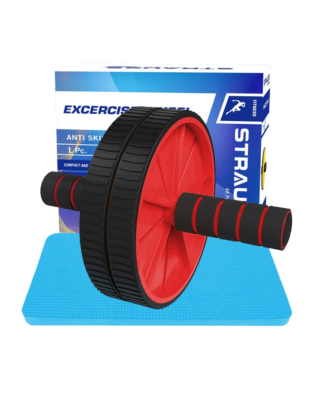 

STRAUSS Double Wheel Ab & Exercise Roller With Anti-Skid Wheel Base, Red