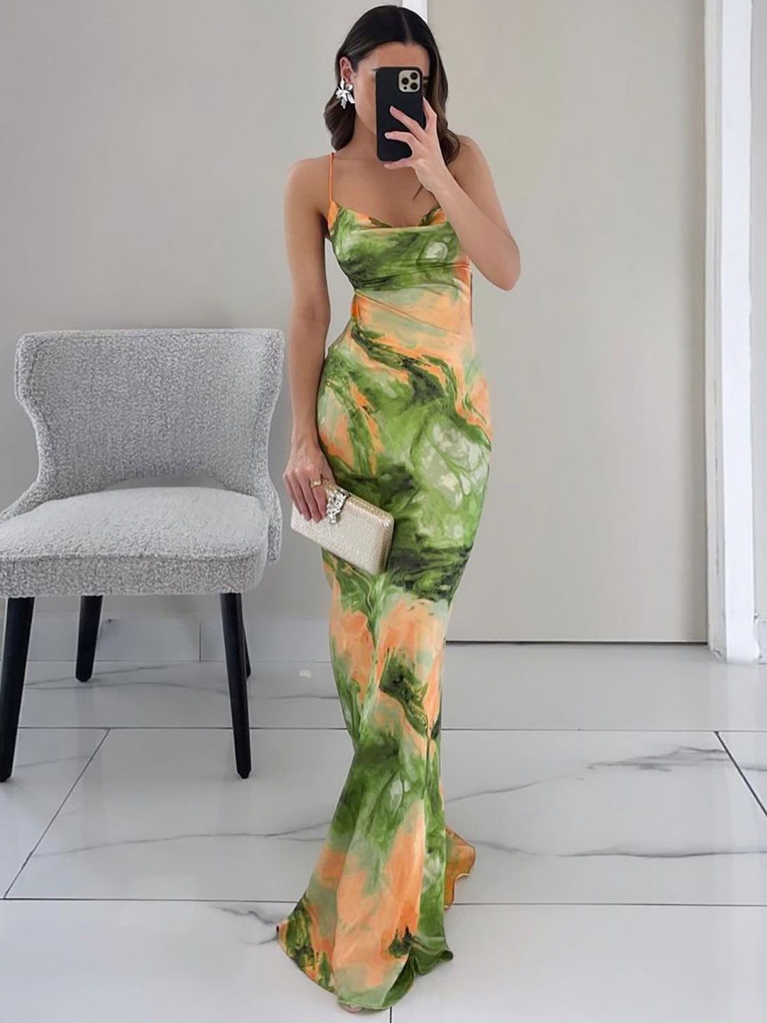 

StyleCast x Revolte Tie and Dye Print Bodycon Maxi Dress, Green