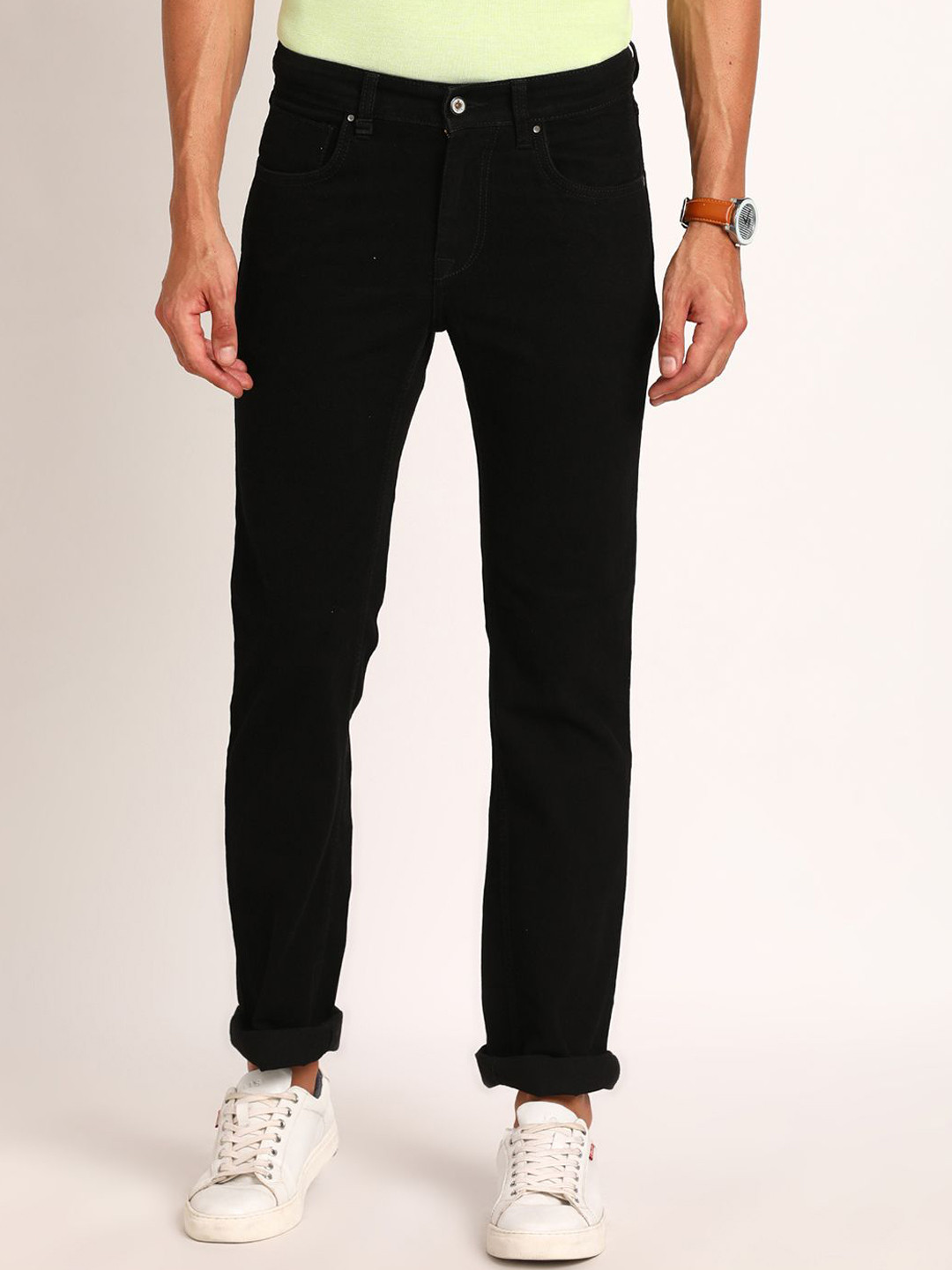 

Turtle Men Classic Slim Fit Mid-Rise Stretchable Jeans, Black