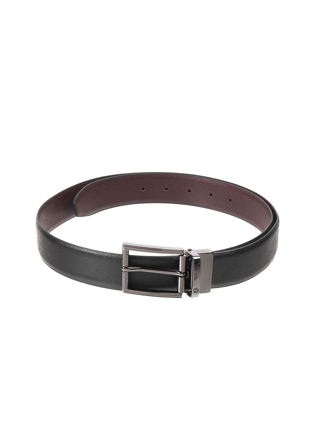 

Mochi Men Textured Tang Closure Leather Reversible Belt, Black