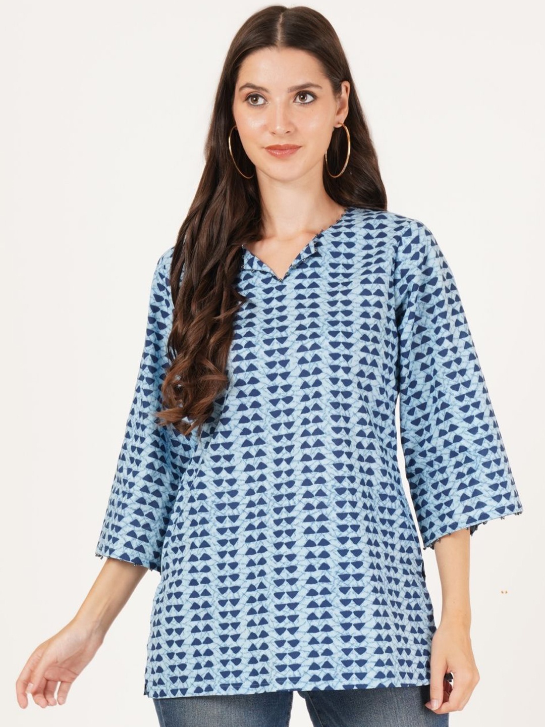 

COTLAND FASHION Geometric Printed Pure Cotton Kurti, Blue