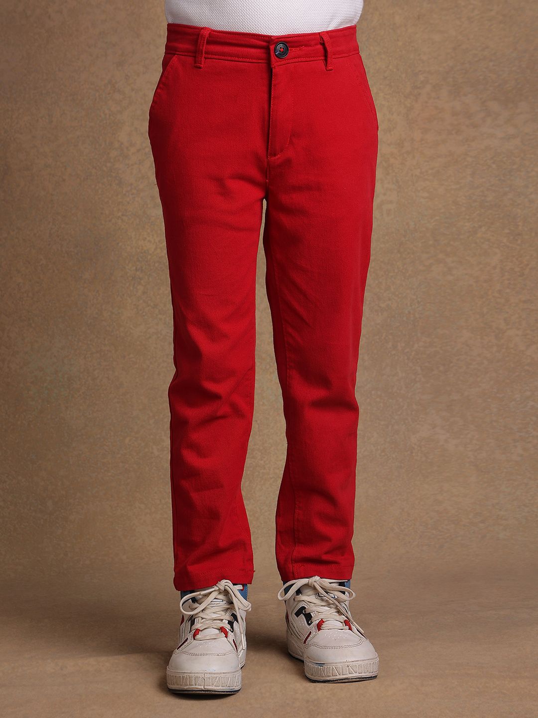 

One Friday Boys Cotton Mid-Rise Smart Chinos Trousers, Red
