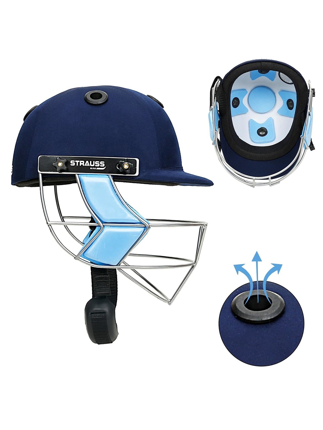 

STRAUSS Kids Steel Grill Cricket Helmet With Adjustable Straps, Blue