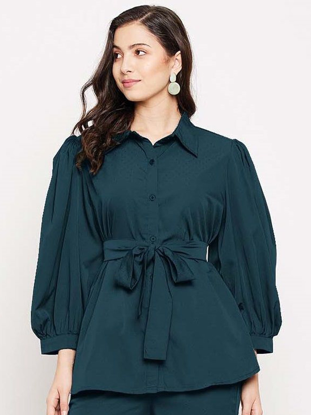 

Murcia Women Solid Shirt Collar Top, Green