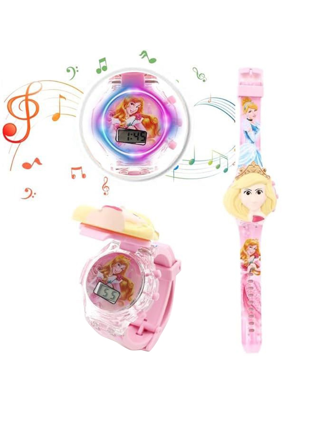 

SWADESI STUFF Unisex Kids Printed Dial & Straps Digital Multi Function Automatic Watch 3D CINDRELLA, Pink