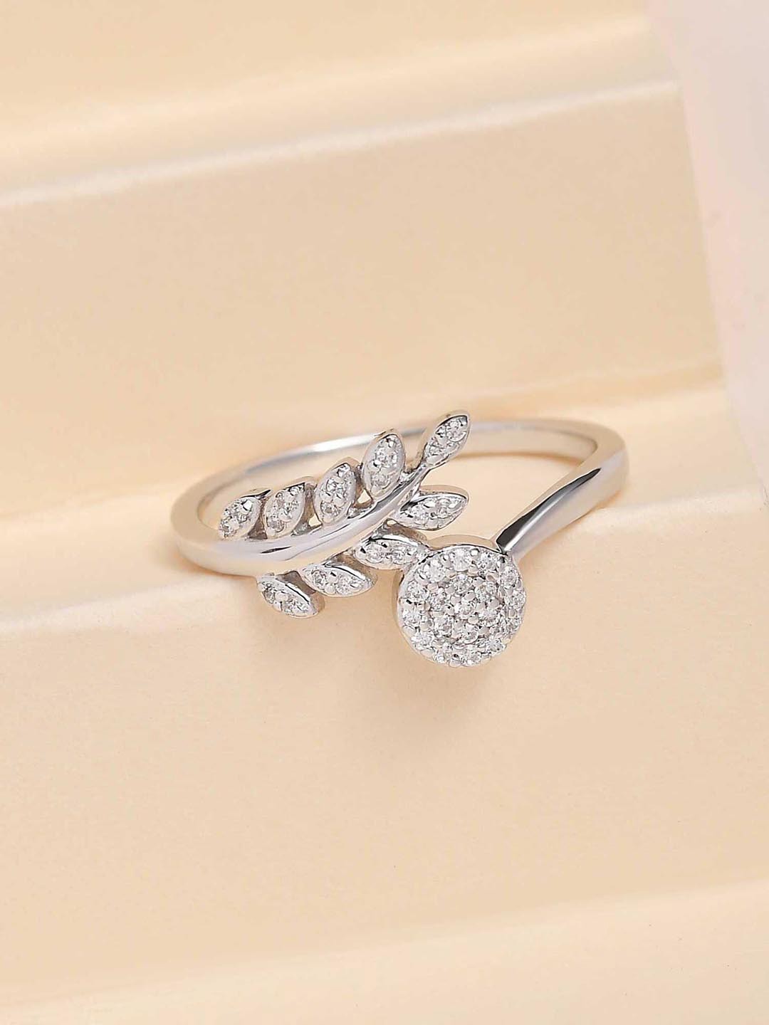 

Ornate Jewels Women 925 Sterling Silver American Diamond Leaf Band Ring