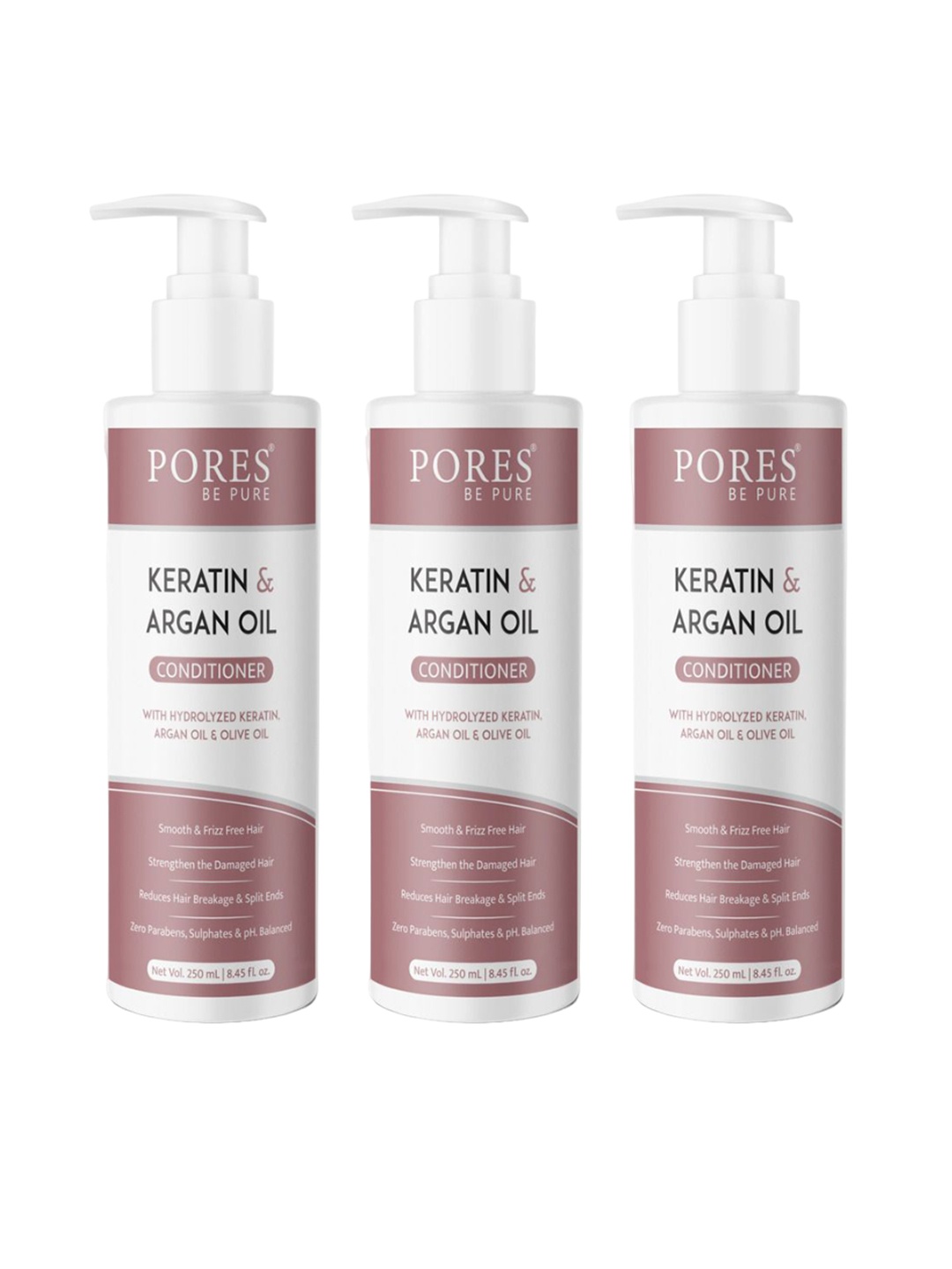 

PORES Be Pure Set Of 3 Keratin & Argan Oil Conditioner With Olive Oil - 250ml Each, White