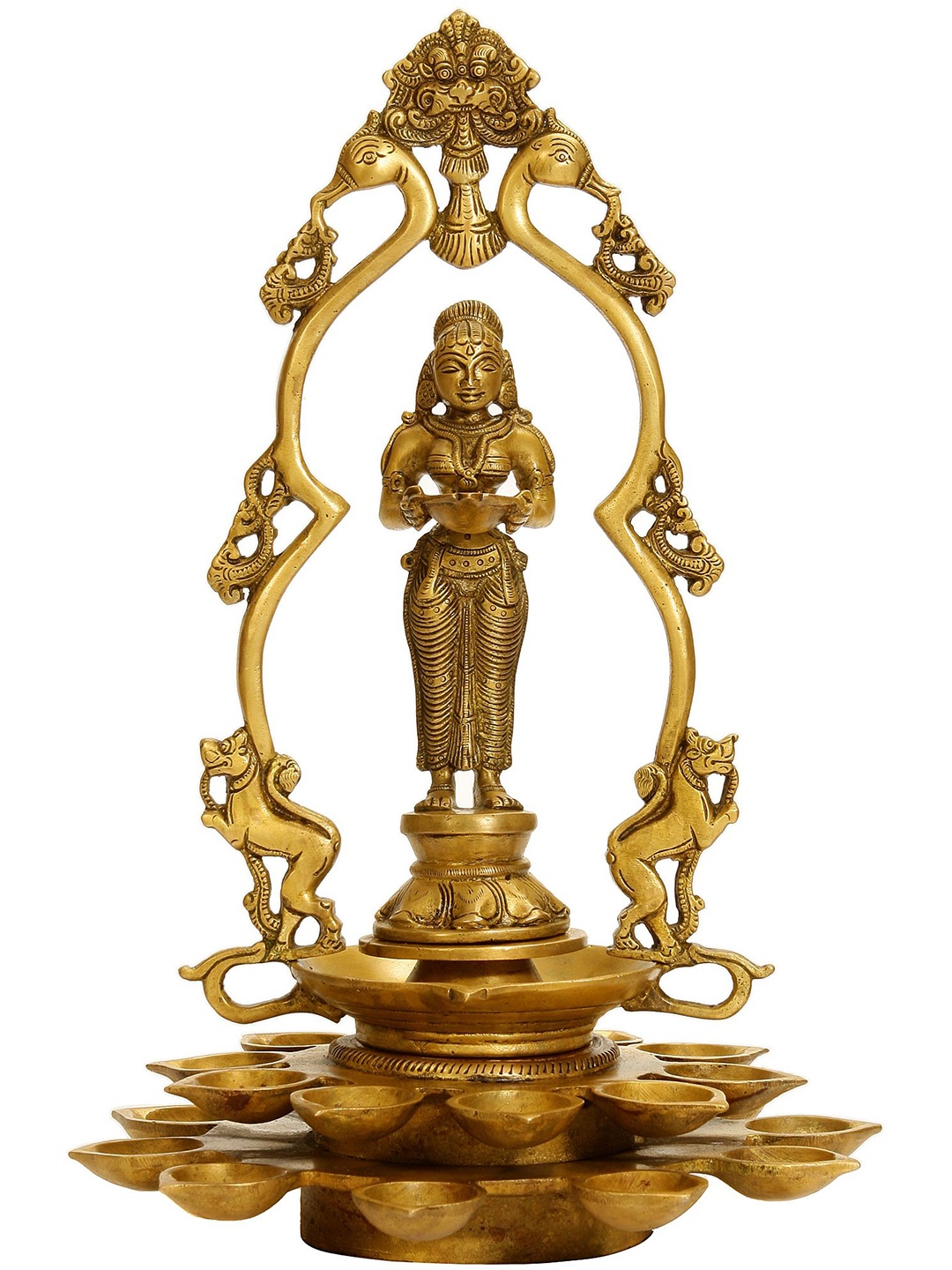 

Exotic India Deepalakshmi in Mayura - Prabhavali Gold-Toned Brass Pooja Essentials