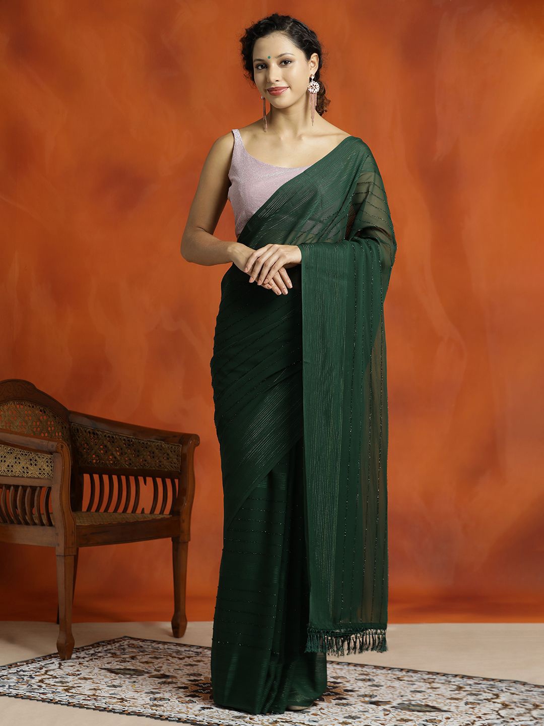 

Jaipur Kurti Sequin Embellished Party Wear Saree, Green