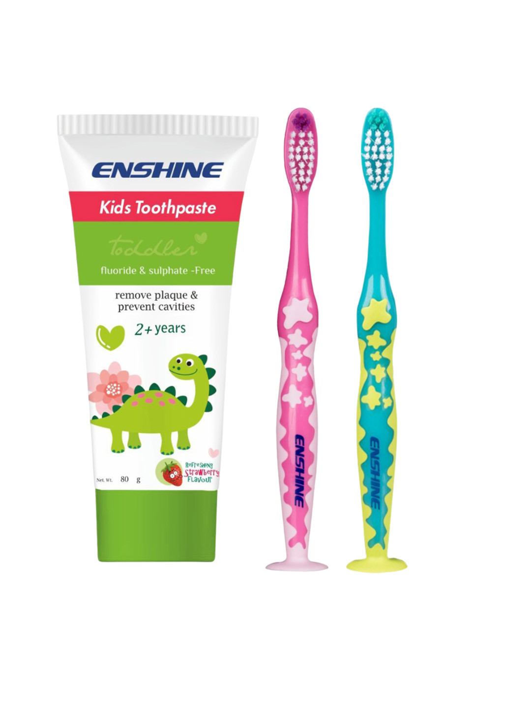 

ENSHINE Kids 2Pc Toothbrush & Toothpaste Oral Care Set, Pink