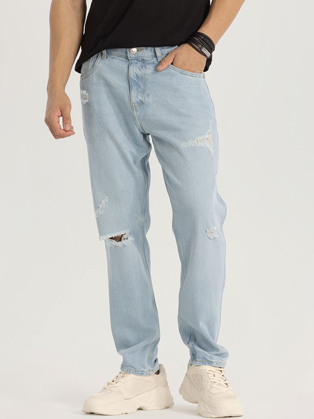 

Snitch Men Comfort Relaxed Fit Mildly Distressed Light Fade Stretchable Jeans, Blue