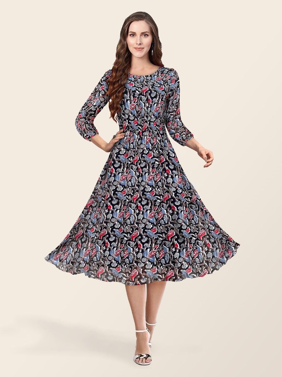 

TOOCHKI Floral Print Georgette Fit & Flare Midi Dress, Multi