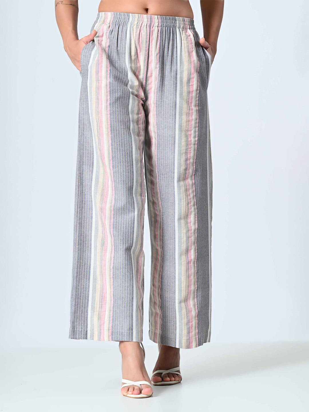 

BAESD Women Striped Palazzos, Grey
