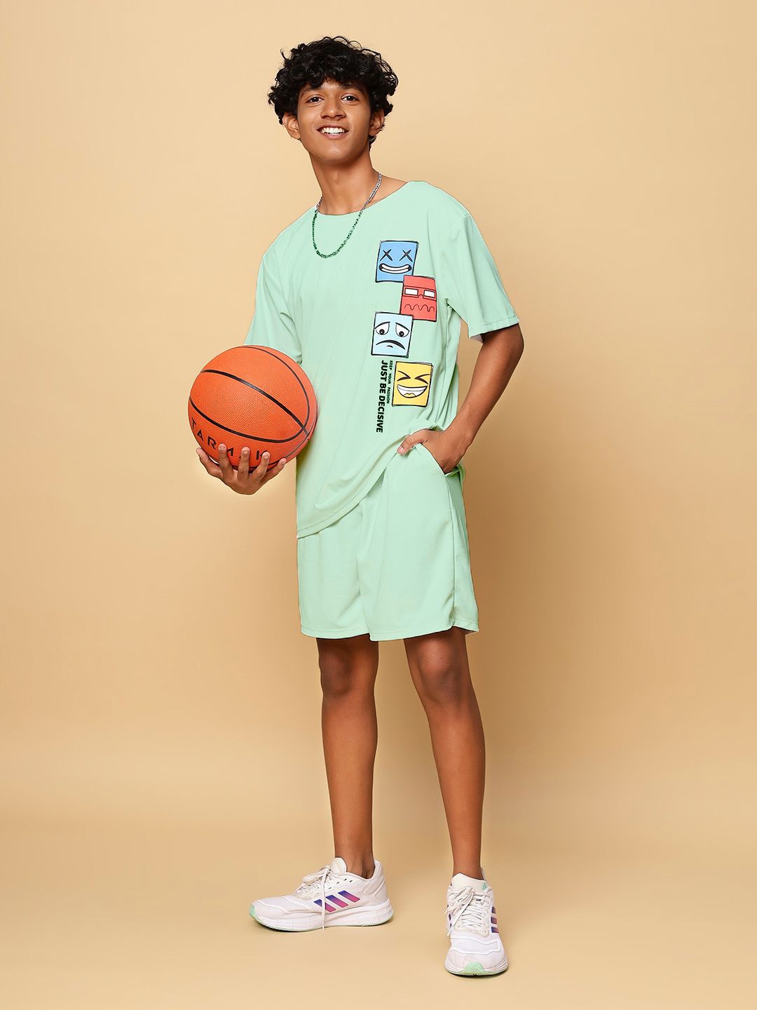 

TeenTrums Boys Graphic Printed Round Neck T-shirt with Shorts, Green