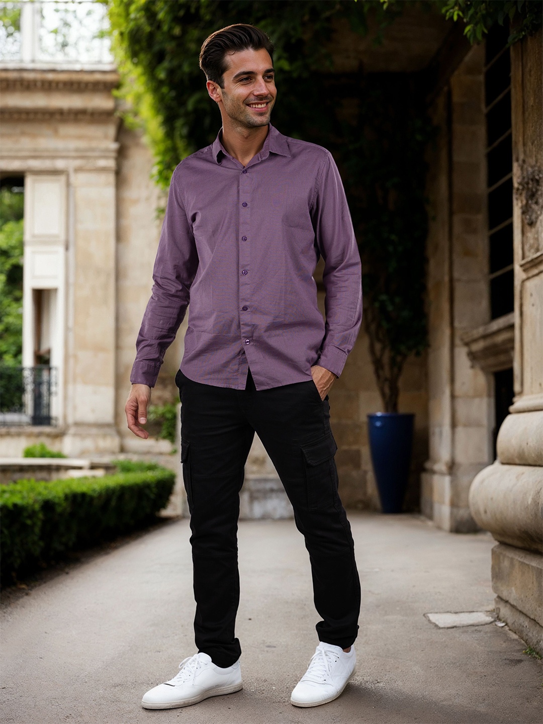 

Celio Men Classic Spread Collar Solid Cotton Casual Shirt, Purple