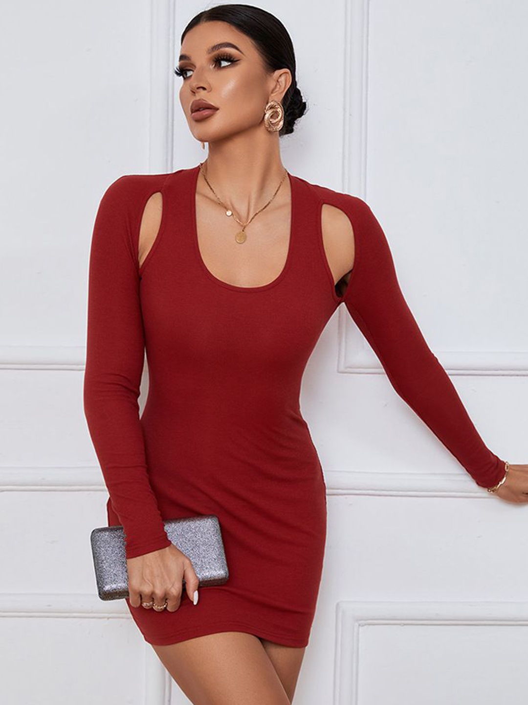 

StyleCast Cut-Outs Straight hem Bodycon Mini Dress, Maroon