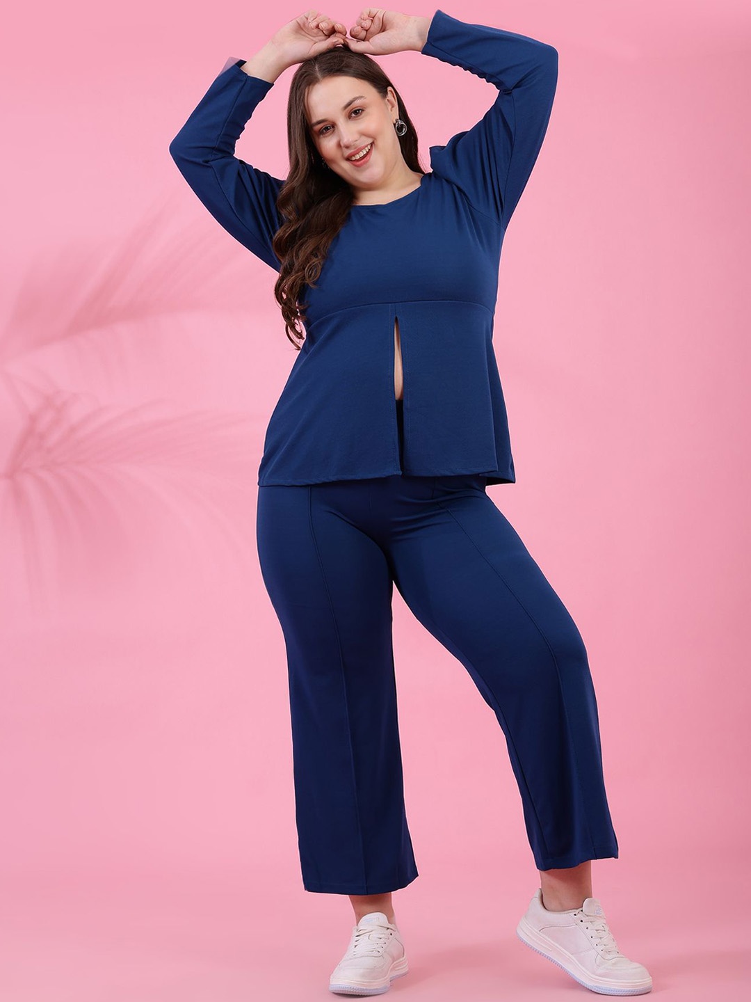 

DressBerry Curve Plus Size Puff Sleeve Top & Trouser, Navy blue