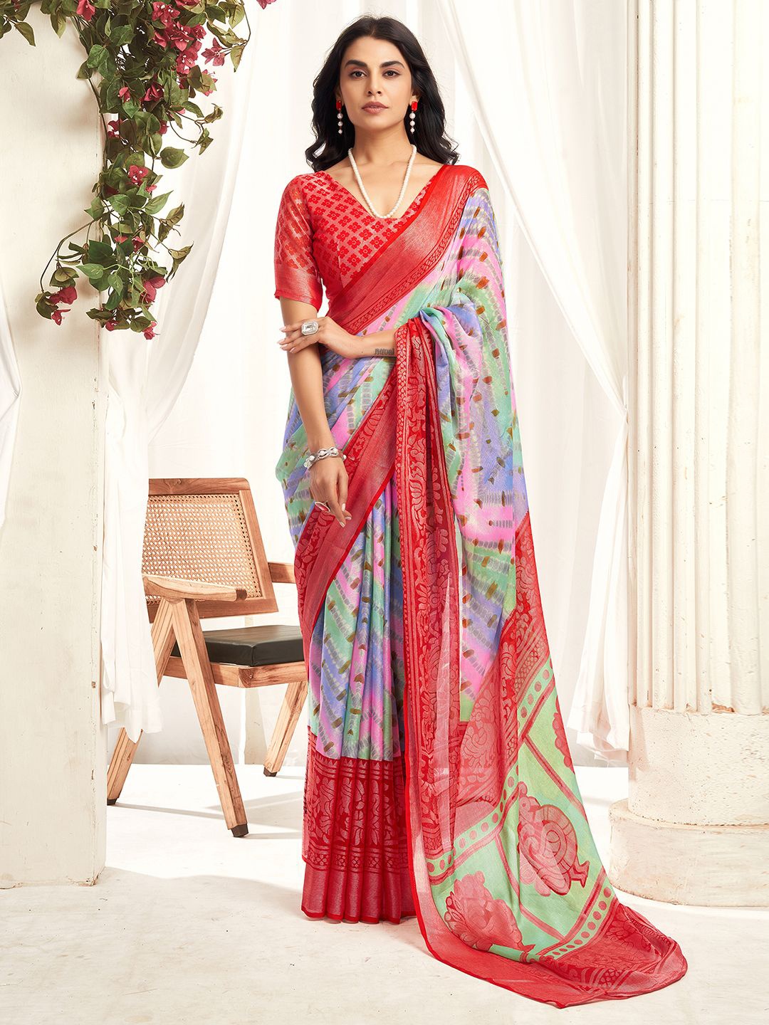 

KALINI Pure Chiffon Dabu Saree, Red