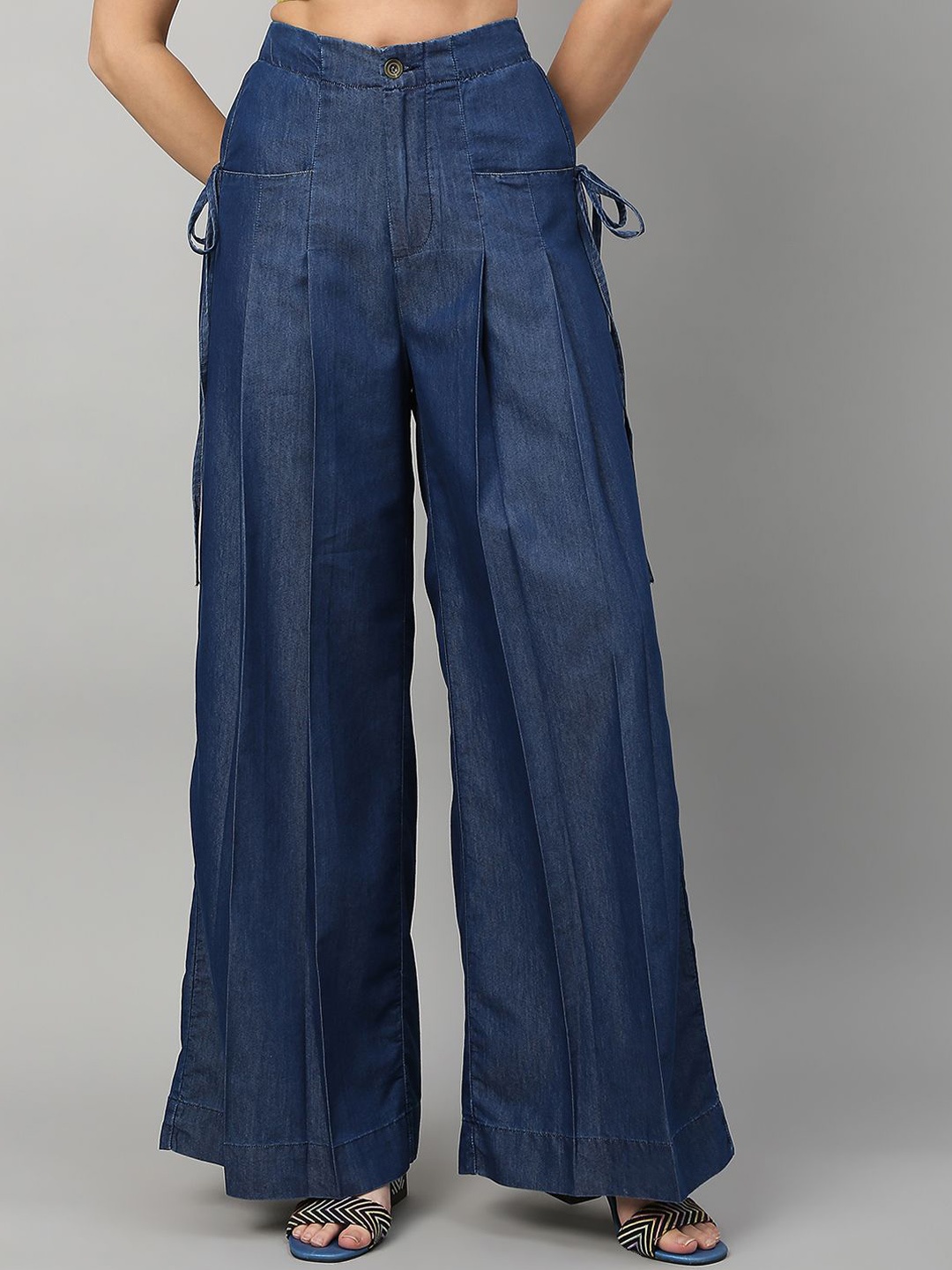 

TARAMA Women Cotton Wide Leg High-Rise Clean Look Jeans, Blue