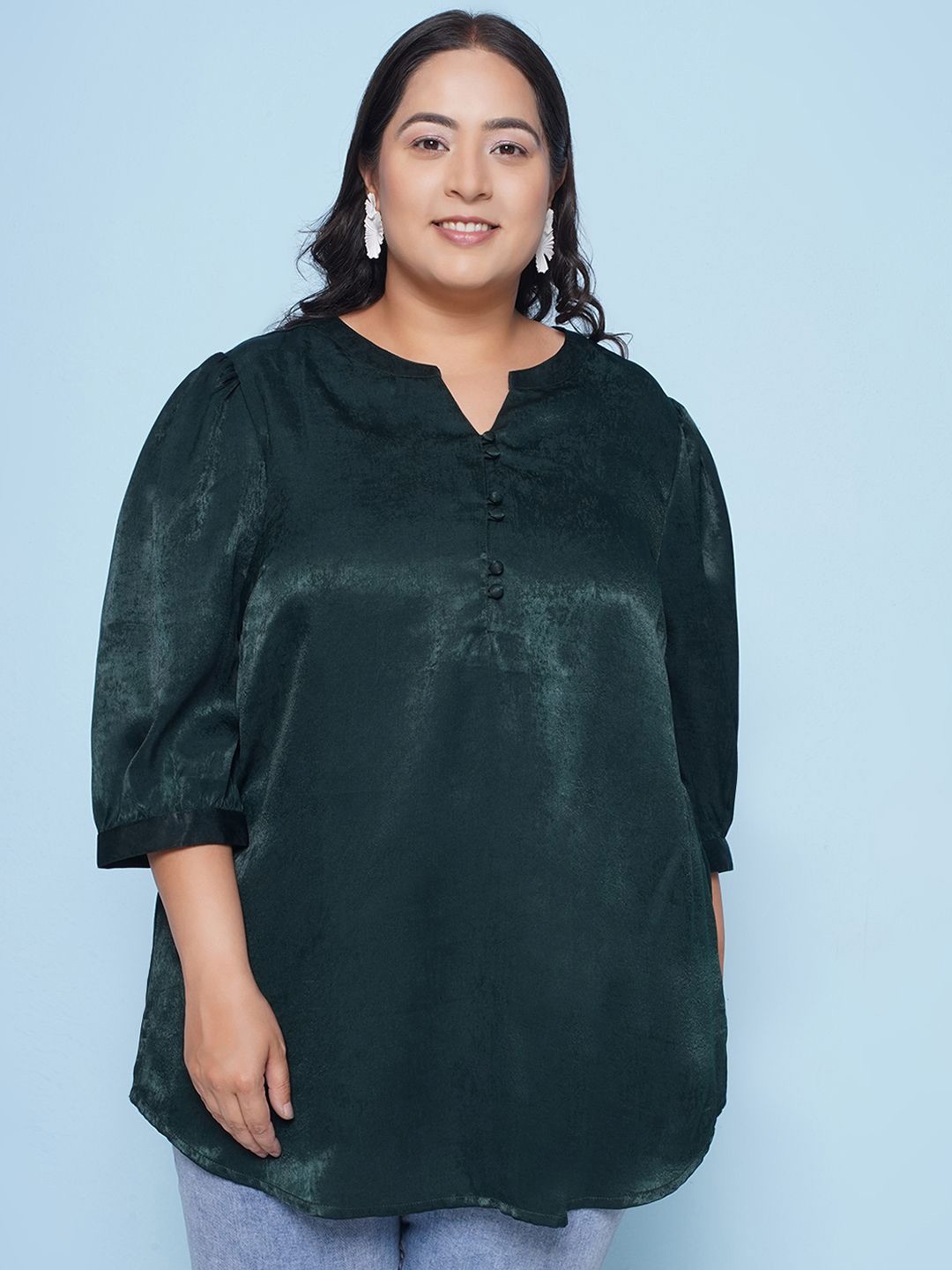

Kiaahvi by JOHN PRIDE Women Solid Mandarin Collar Top, Green