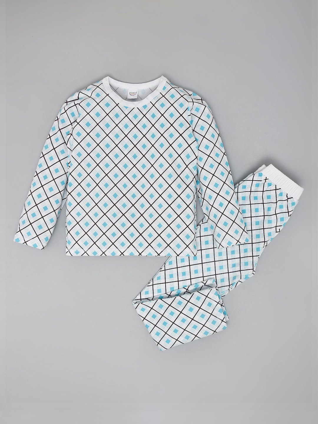

YOUMAA Kids Geometric Printed Pure Cotton Night suit, Blue