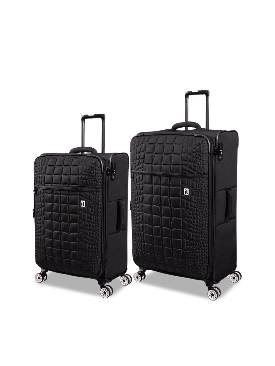 

IT luggage Reptilian 2 Pcs Textured Soft-Sided Large & Medium Trolley Bag, Black