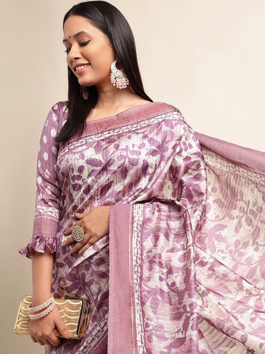 

DOI MOI Ethnic Motifs Printed Banarasi Saree, Purple