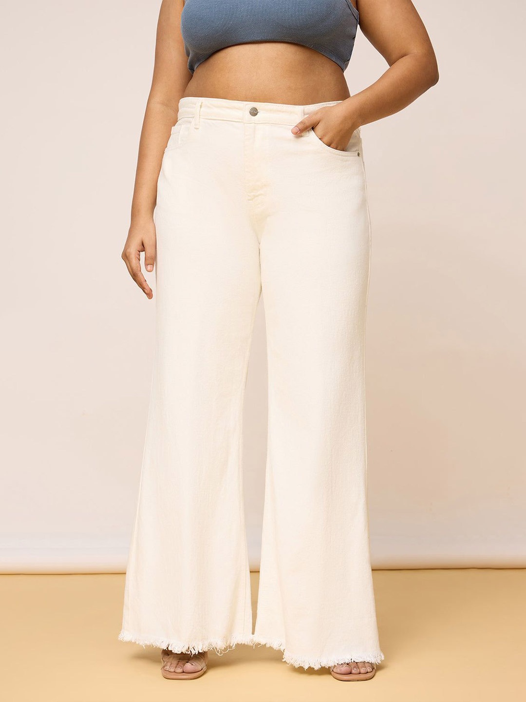 

FREAKINS Plus Size Women Bootcut High-Rise Cotton Jeans, White