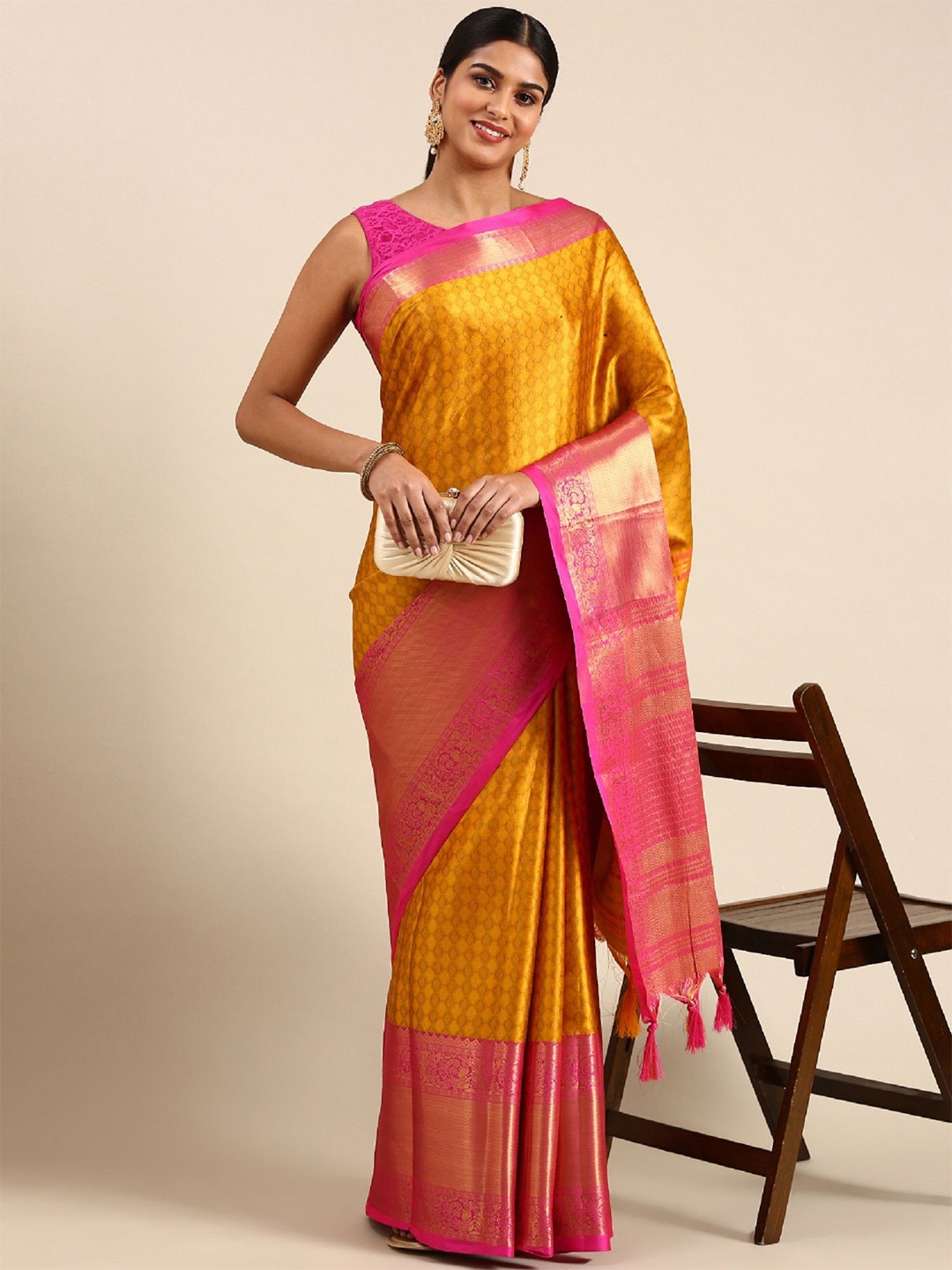 

Aika Woven Design Zari Banarasi Saree, Yellow