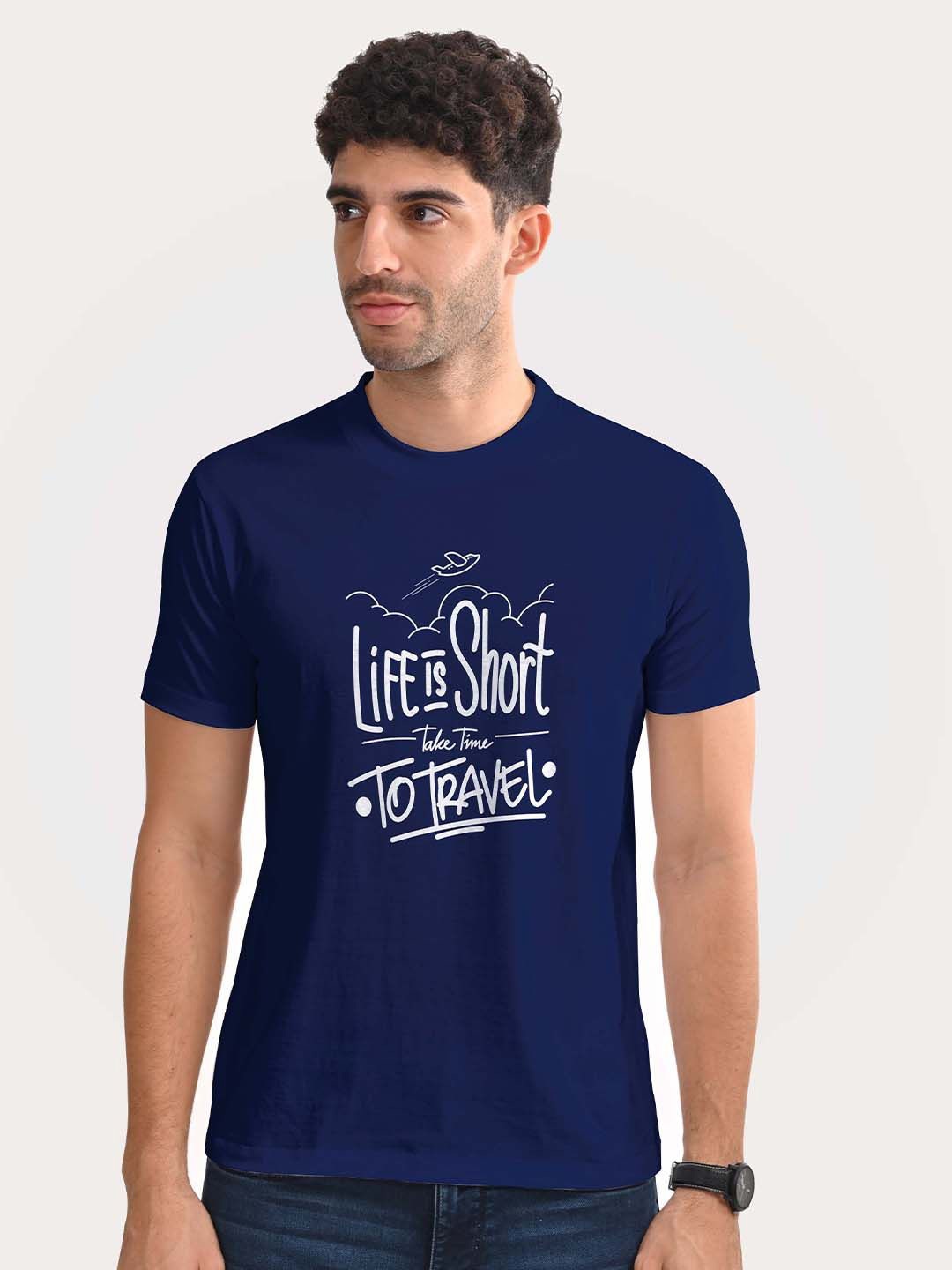 

Aero Armour Unisex Typography Printed Round Neck Cotton T-shirt, Navy blue
