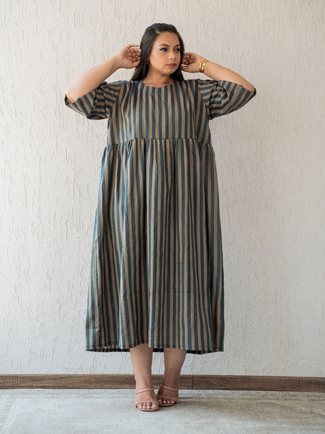 

GulaboJaipur Striped Maxi Dress, Teal