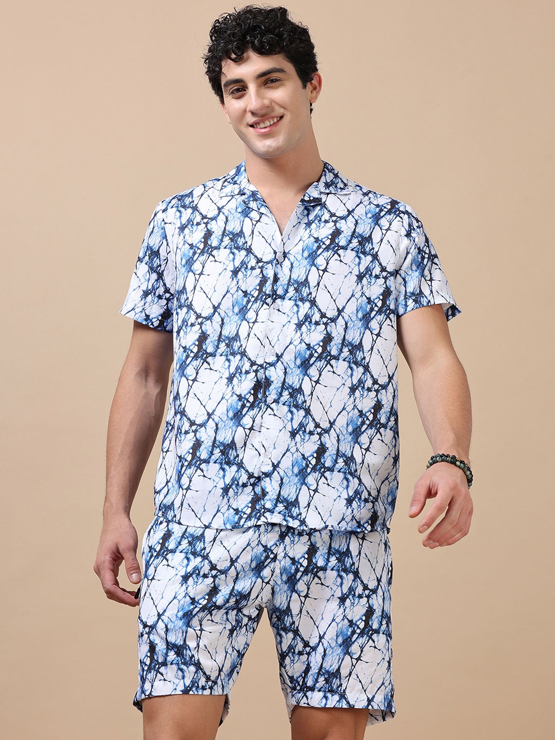 

Bushirt Printed Shirt & Shorts Co-Ords Set, Blue