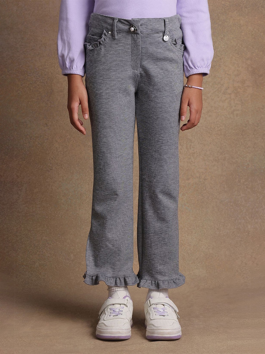 

One Friday Girls Mid-Rise Smart Solid Trouser, Grey