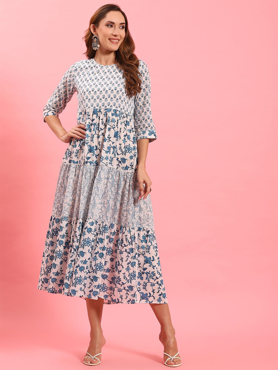 

Shree Women Floral Printed Midi Dress, White