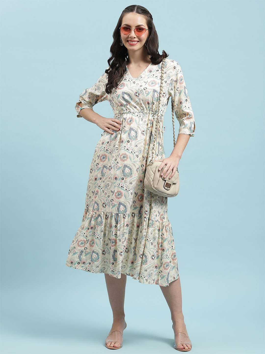 

Shree Floral Print Liva Fit & Flare Maxi Dress, Turquoise blue