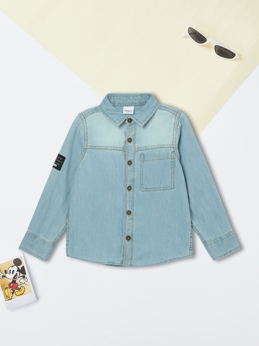 

max Boys Spread Collar Solid Cotton Casual Shirt, Blue