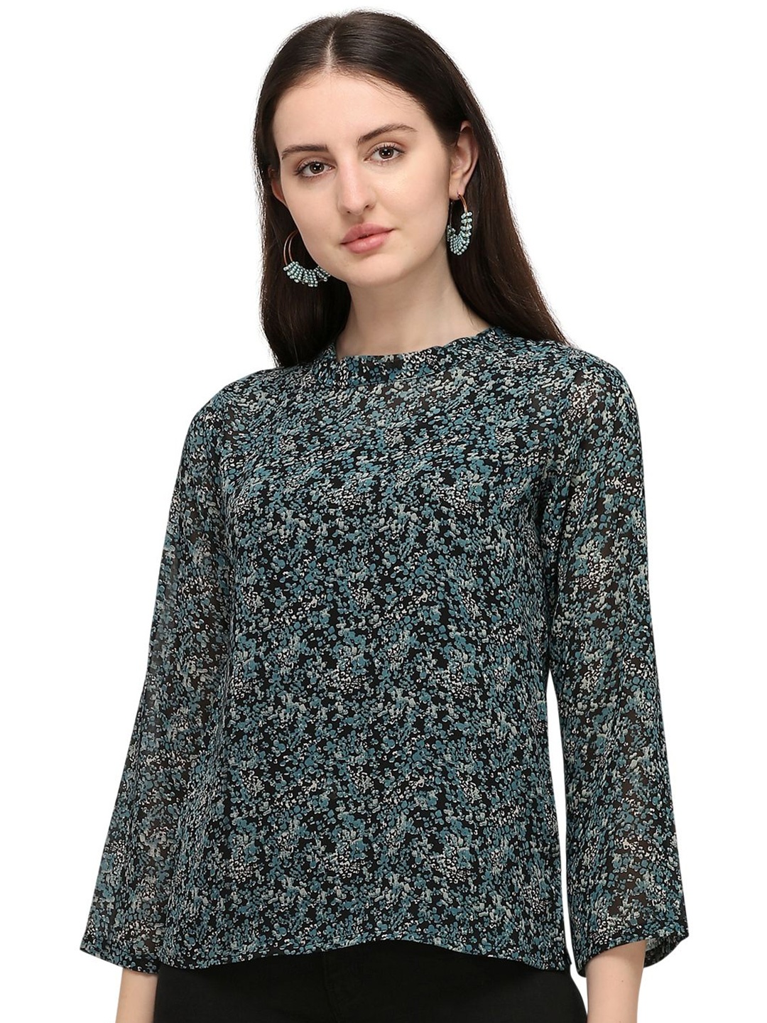 

Murcia Women Floral Printed Round Neck Top, Black