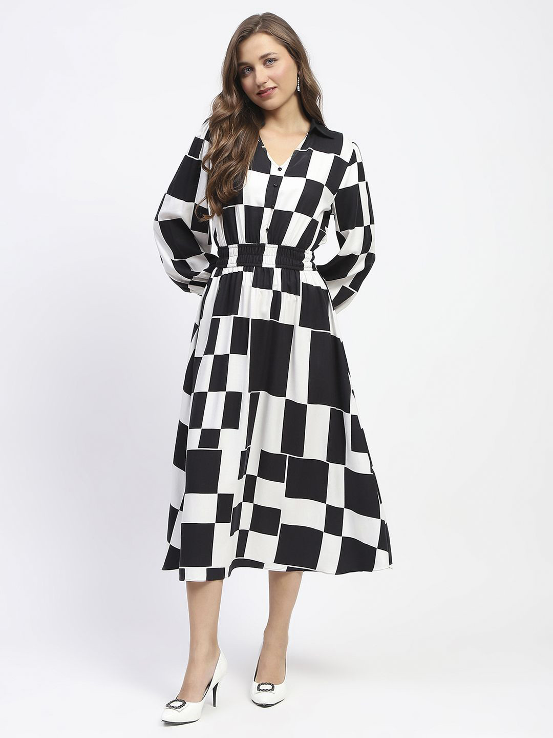 

Madame Print Women Fit & Flare Midi Dress, Black