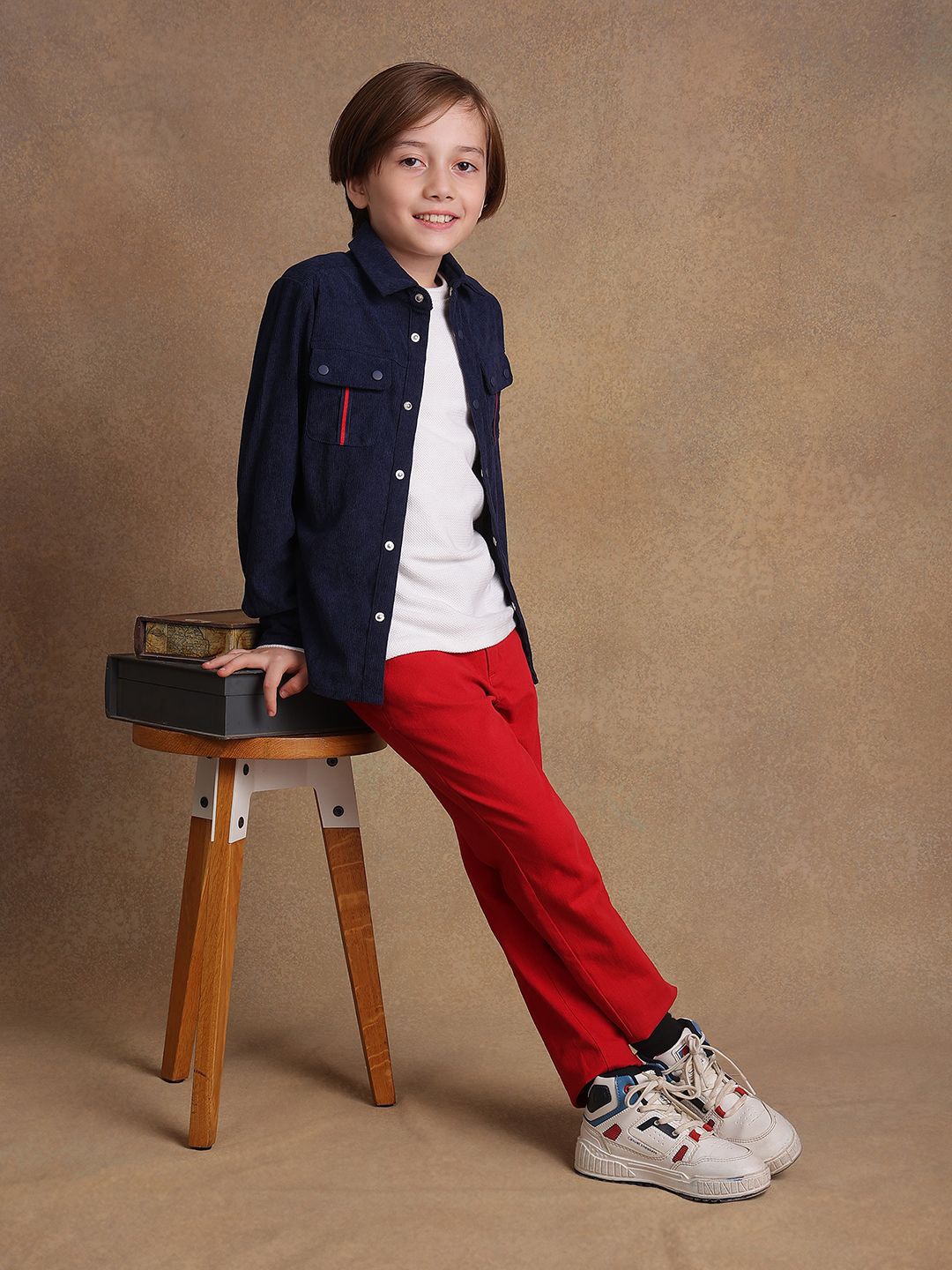 

One Friday Boys Solid Smart Fit Chinos Trousers, Red