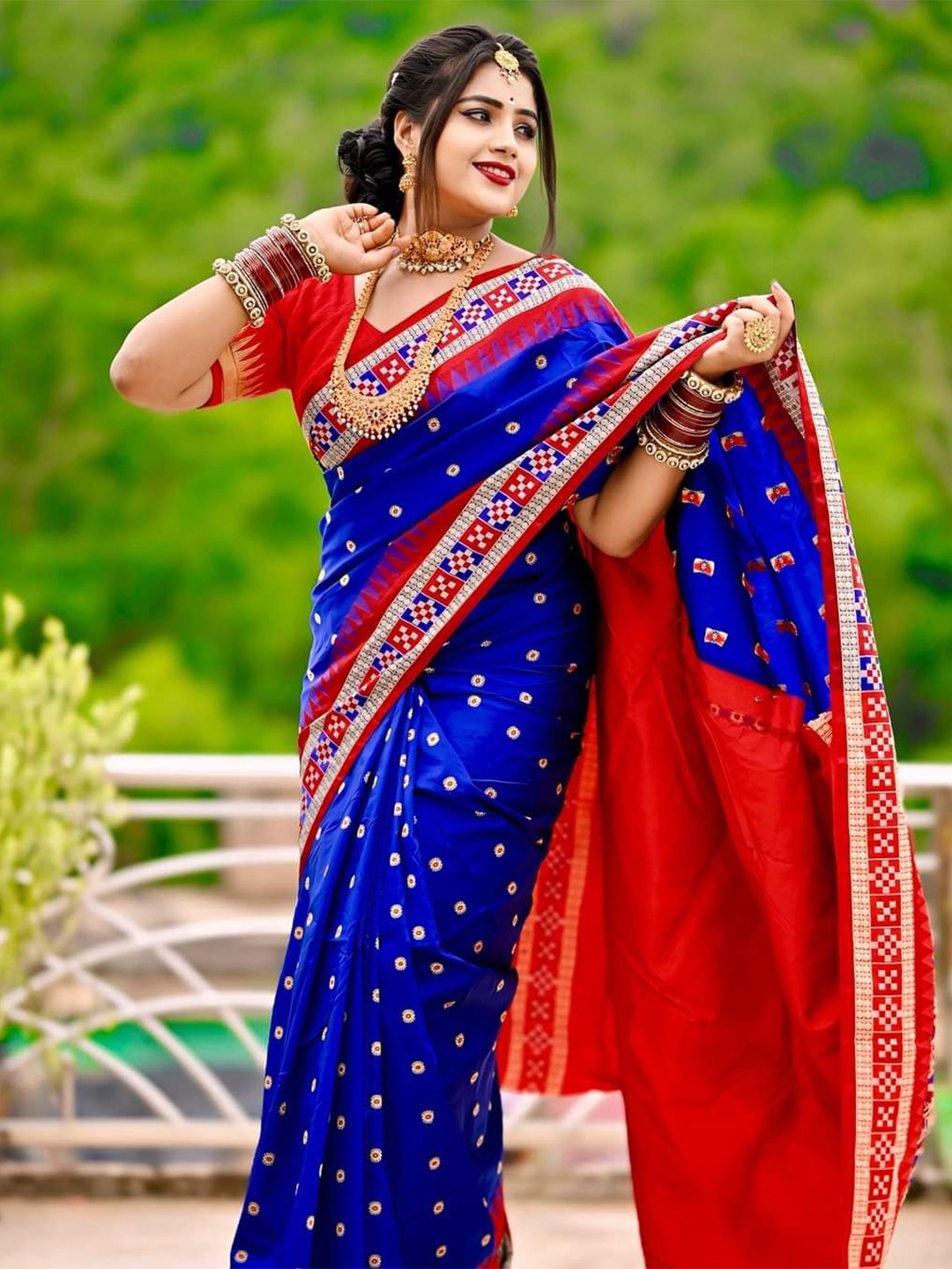 

Shopeezy Tex Fab Woven Design Sambalpuri Saree, Blue