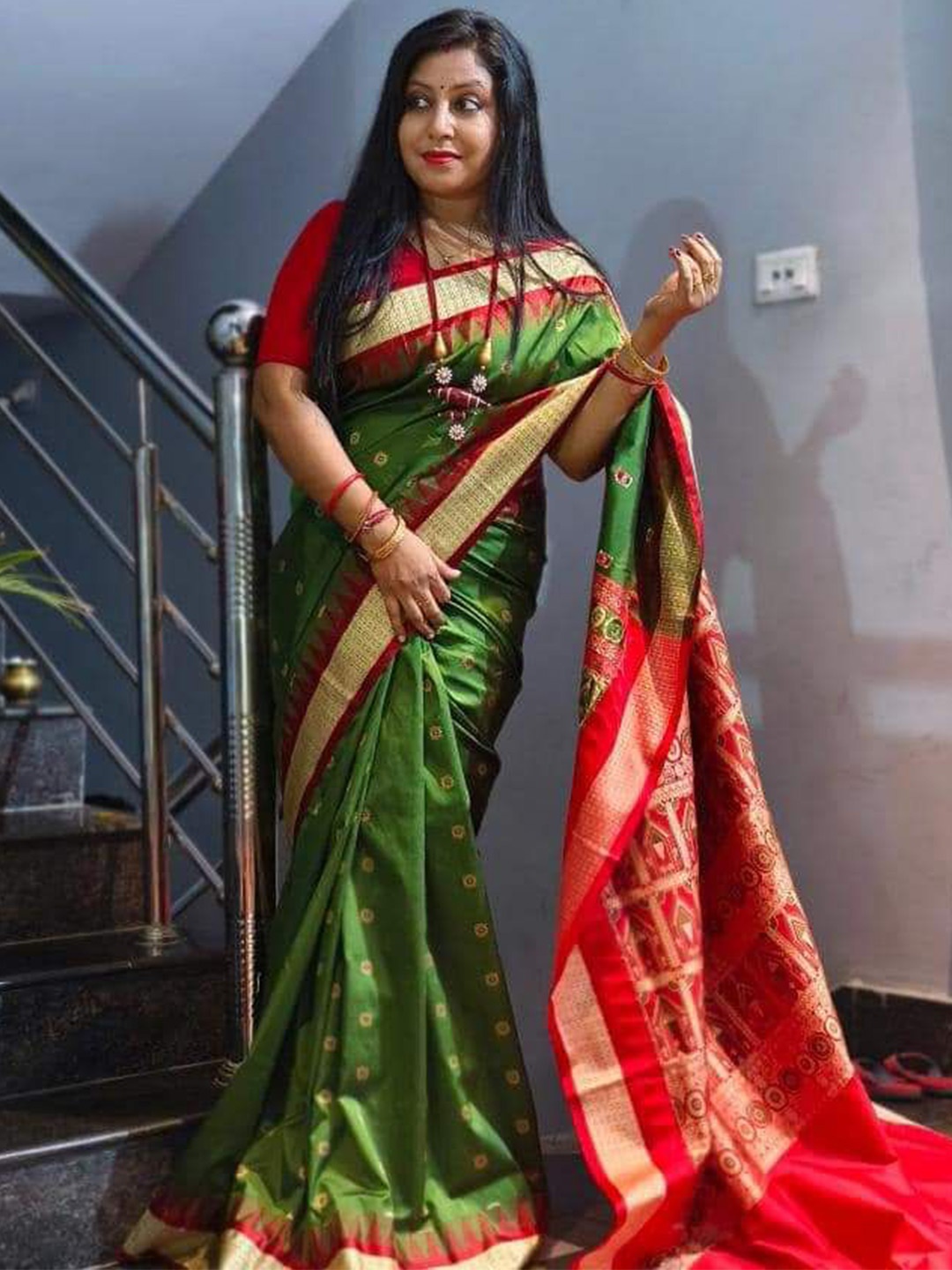 

Shopeezy Tex Fab Ethnic Motifs Zari Sambalpuri Saree, Green