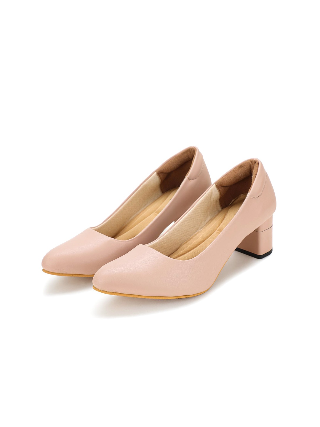 

RASHKI Women PU Pointed Toe Block Pumps, Nude