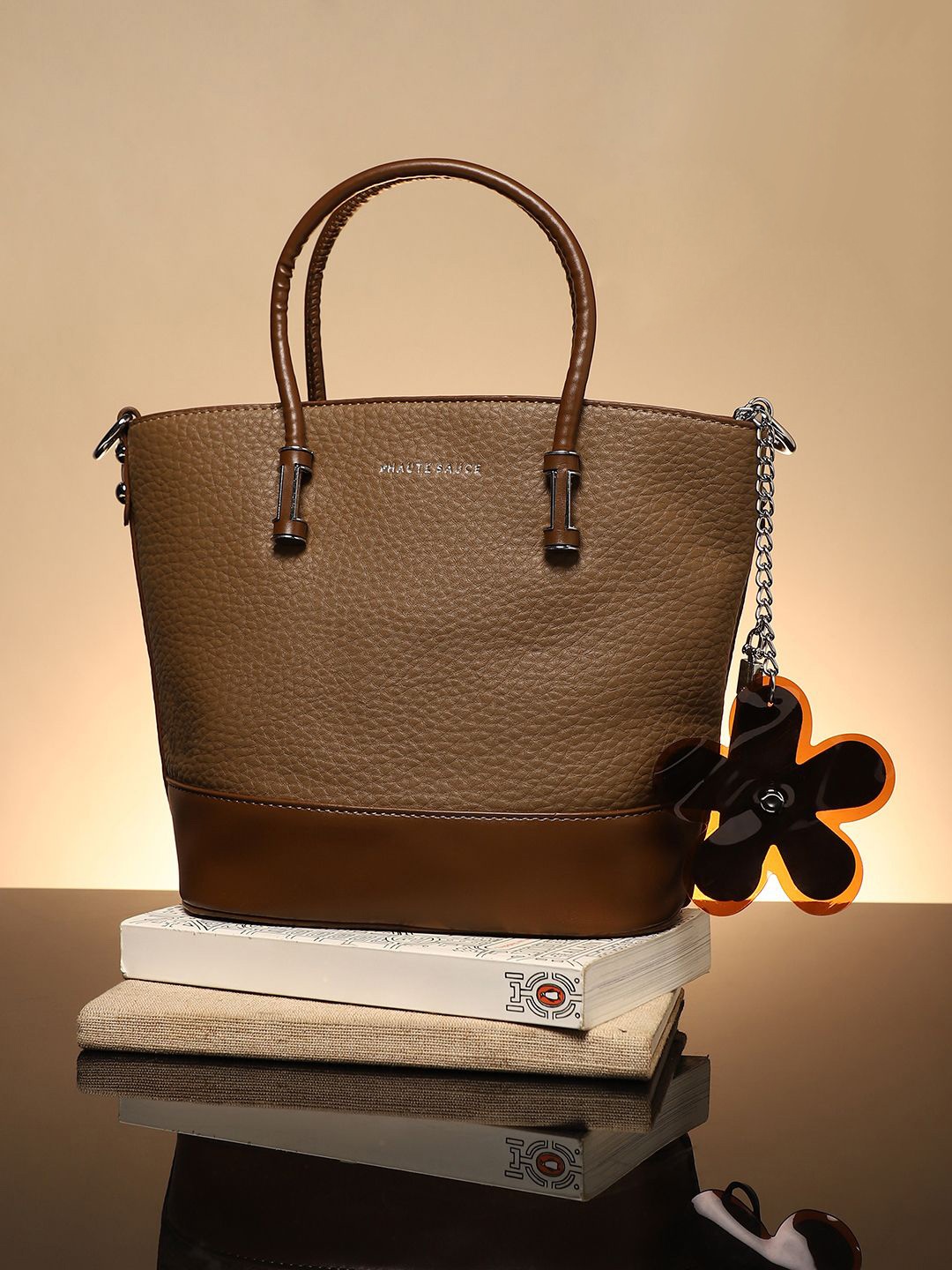 

HAUTE SAUCE by Campus Sutra Leather Structured Sling Bag, Brown