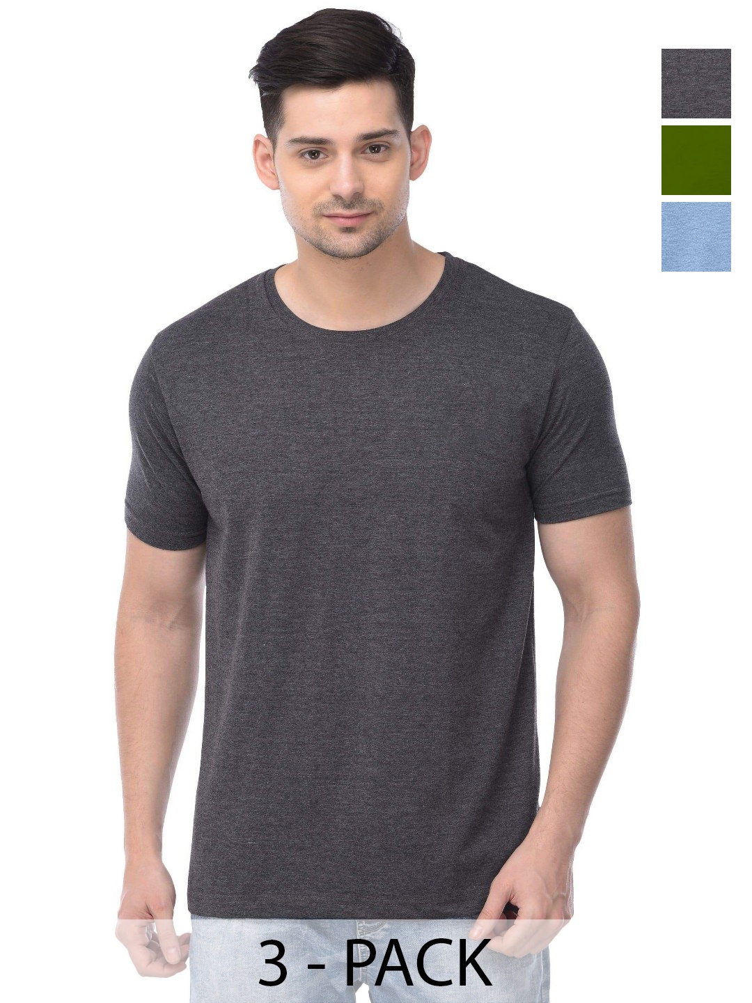 

COLOR CAPITAL Unisex Pack Of 3 Solid Round Neck Cotton T-shirts, Grey