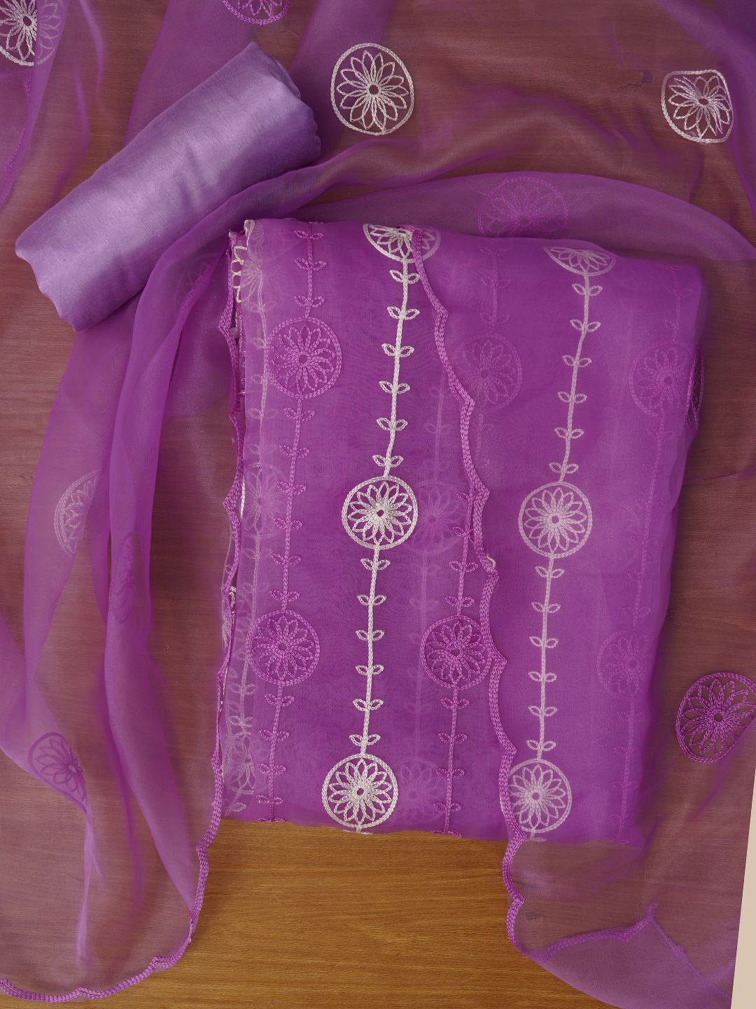 

Jaipur Kurti Unstitched Embroidered Organza Dress Material With Dupatta, Purple