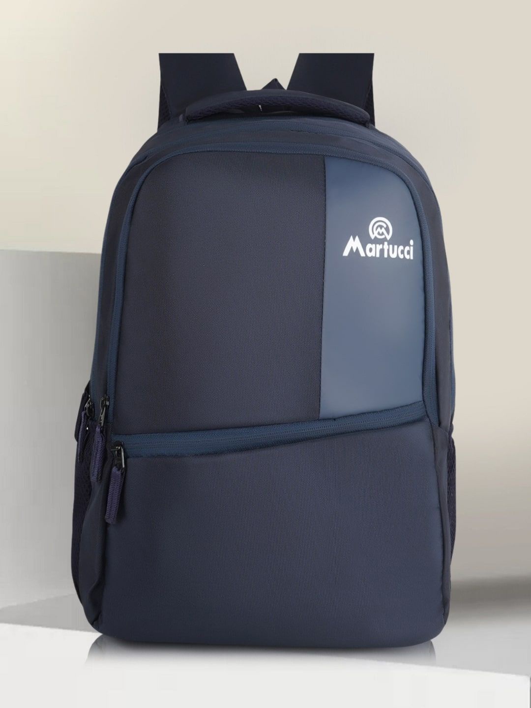 

Martucci Men Brand Logo Backpack with Anti-Theft, Navy blue